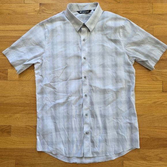 Travis Mathew Other - Travis Mathew Shirt Mens M Buton Down Short Sleeve Light Gray Plaid Preppy